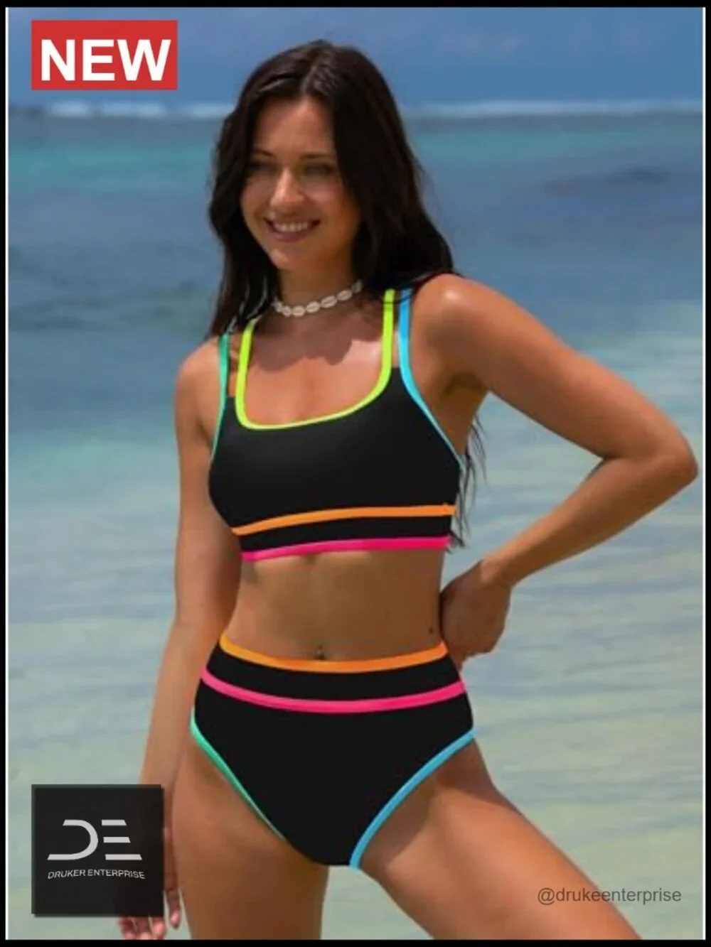 High Waisted Bikini Sets Neon Two Piece Swimsuit Sporty Adjustable Straps